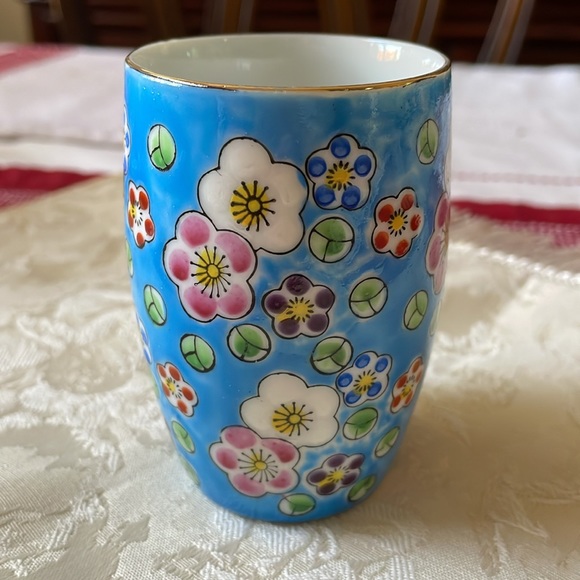 VTG CMI Chadwick hand painted saki cup tumbler vase porcelain blue floral - Picture 5 of 5